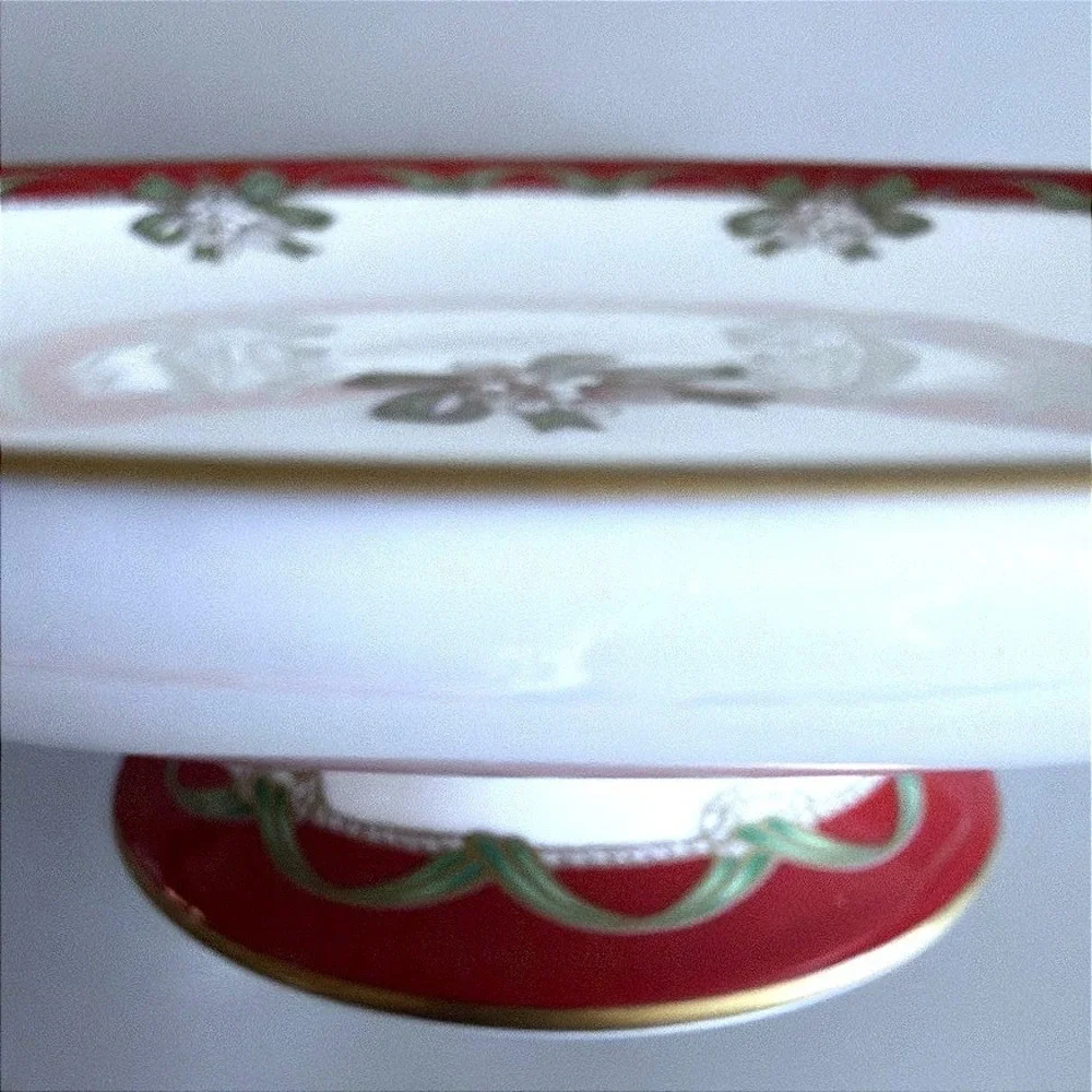 Waterford Low Compote Dessert Riser Stand Holiday Ribbons Fine China NOS 8.25